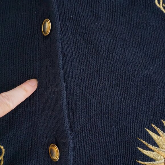 Vintage Maggie Lawrence Navy Gold Sun Chain Embroidered Knit Cardigan 22/24 - Picture 6 of 13